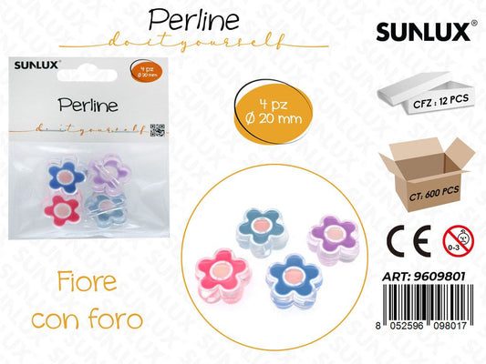 Sunlux Perline Forate Fiore 4PCS D.20MM