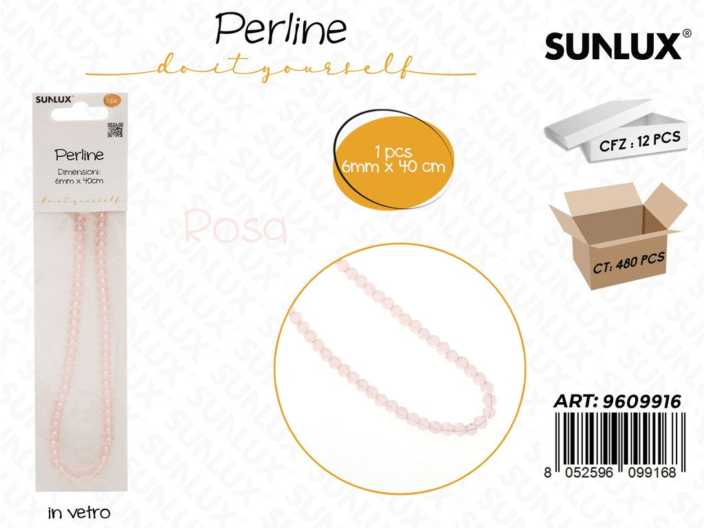 Sunlux Perline in Vetro Rosa 6MM*40CM