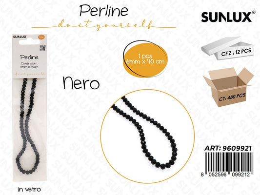 Sunlux Perline in Vetro Nero 6MM*40CM