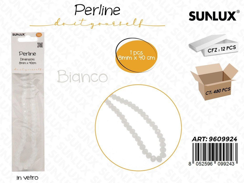 Sunlux Perline in Vetro Bianco 8MM*40CM