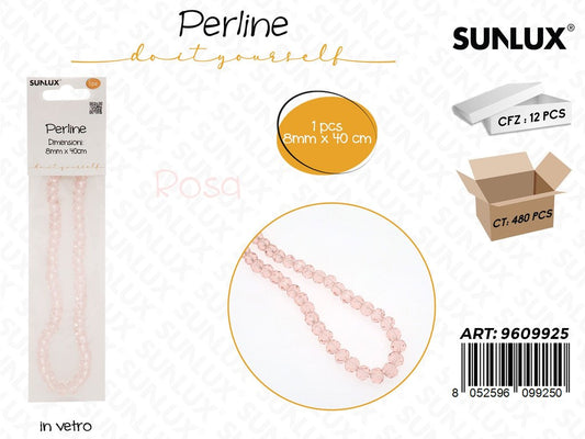 Sunlux Perline in Vetro Rosa 8MM*40CM