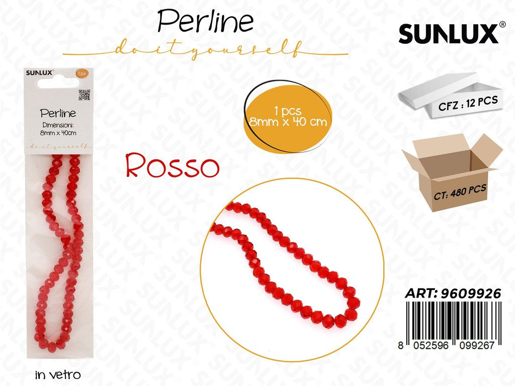 Sunlux Perline in Vetro Rosso 8MM*40CM