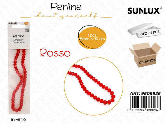 Sunlux Perline in Vetro Rosso 8MM*40CM
