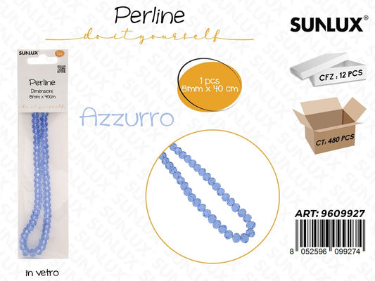 Sunlux Perline in Vetro Azzurro 8MM*40CM