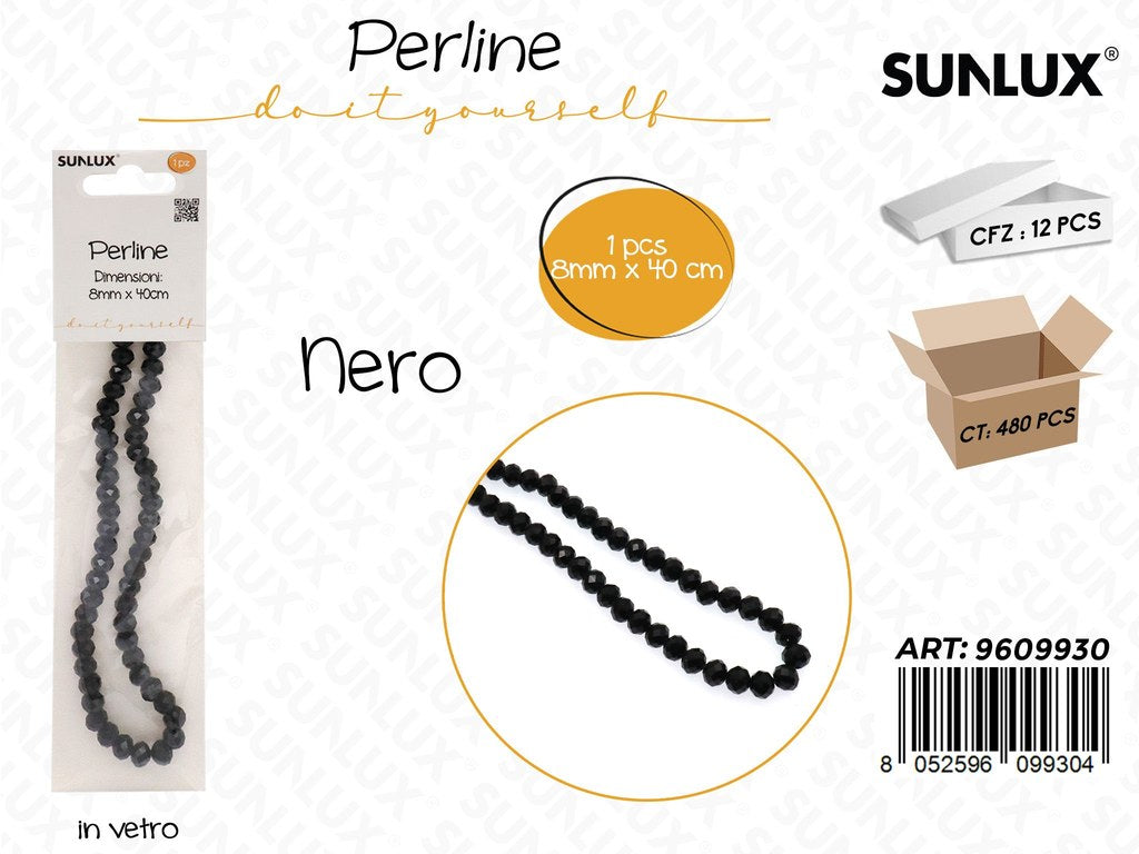 Sunlux Perline in Vetro Nero 8MM*40CM