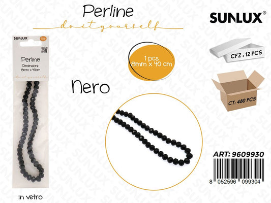 Sunlux Perline in Vetro Nero 8MM*40CM