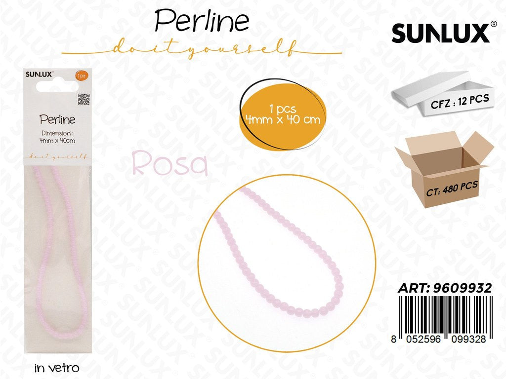 Sunlux Perline in Vetro Rosa 4MM*40CM