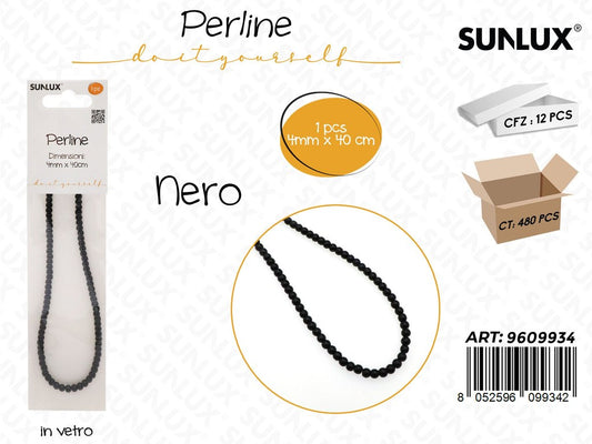 Sunlux Perline in Vetro Nero 4MM*40CM