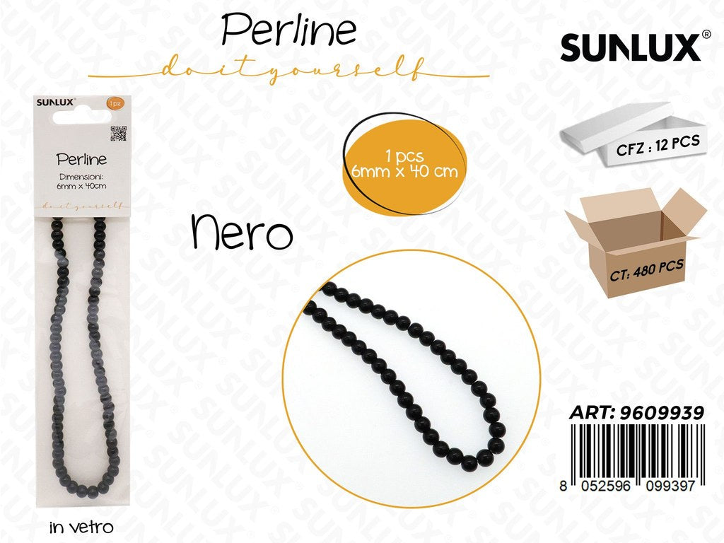Sunlux Perline in Vetro Nero 6MM*40CM