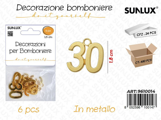 Sunlux Dec. Bomb. 30ANNI Oro Metallo 1.8CM