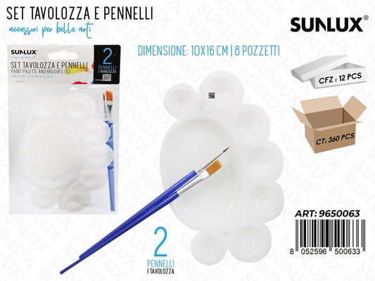Sunlux Set Tavolozza e 2 Pennelli 10*16CM