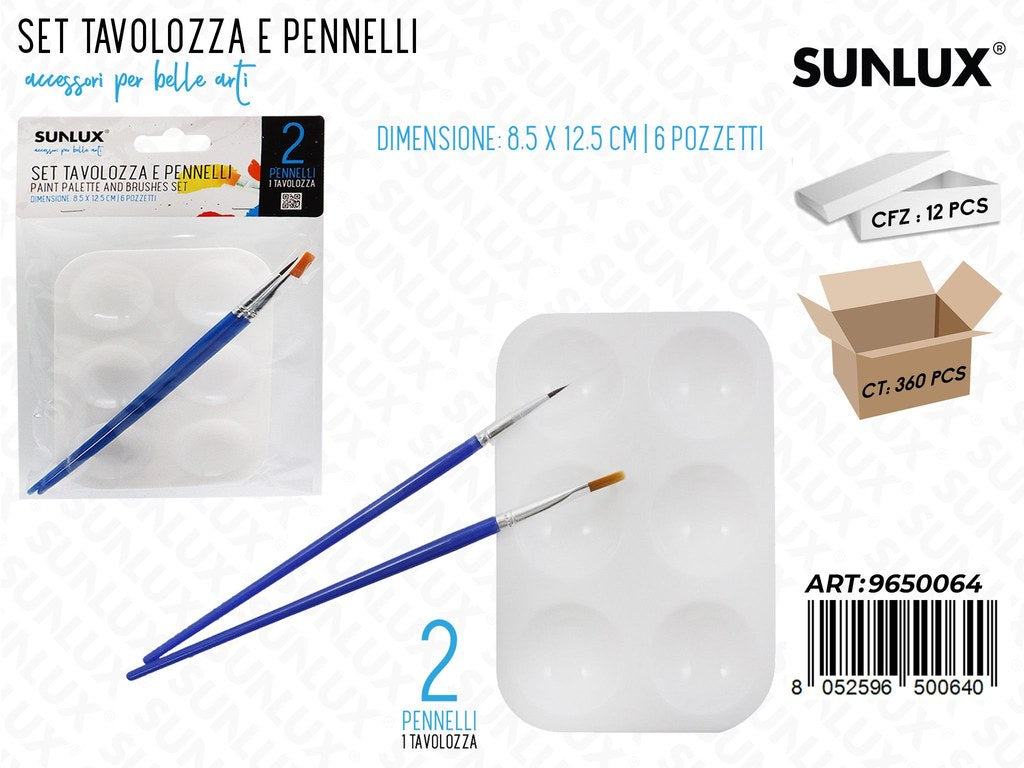 Sunlux Set Tavolozza c/2 Pennelli 8.5*12.5CM