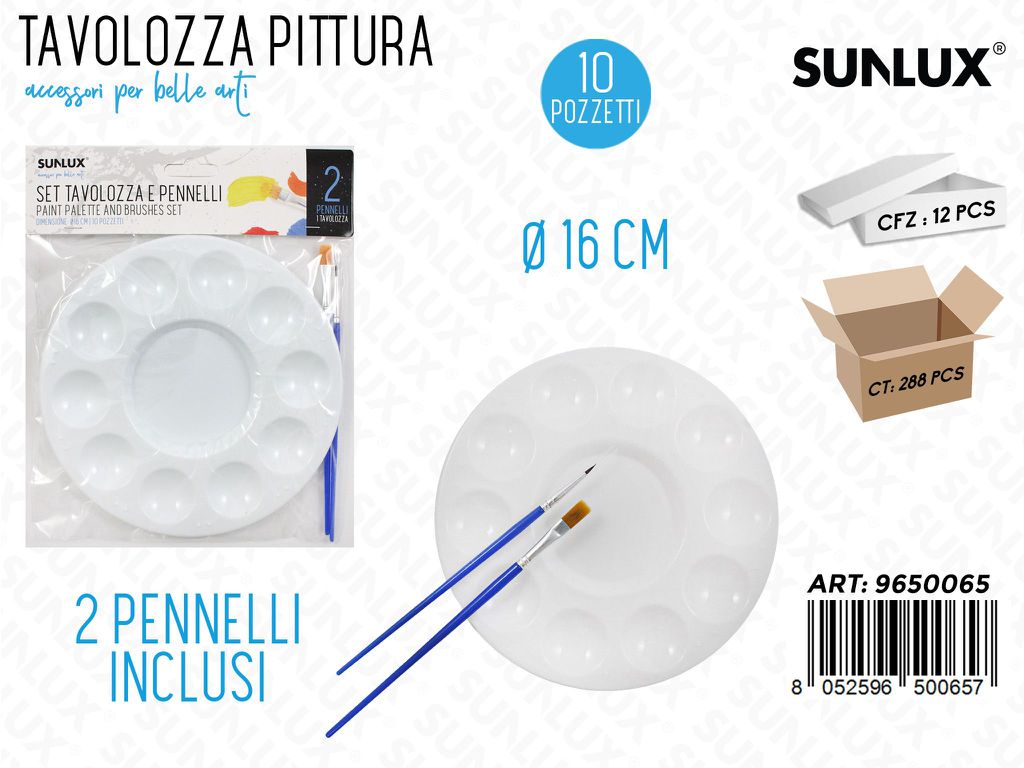 Sunlux Set Tavolozza e 2 Pennelli D.16CM