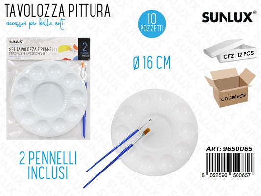 Sunlux Set Tavolozza e 2 Pennelli D.16CM