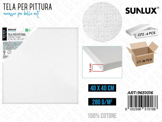 Sunlux Tela per Pittura 40*40CM 16MM 280GR