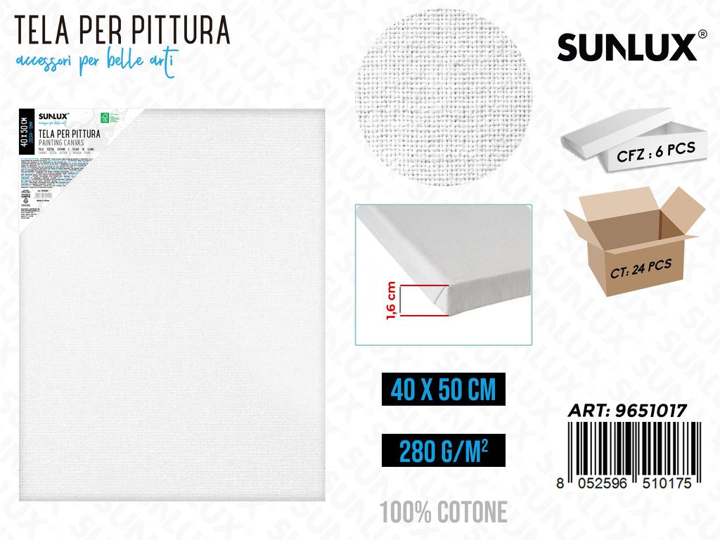Sunlux Tela per Pittura 40*50 Cm 16MM 280GR