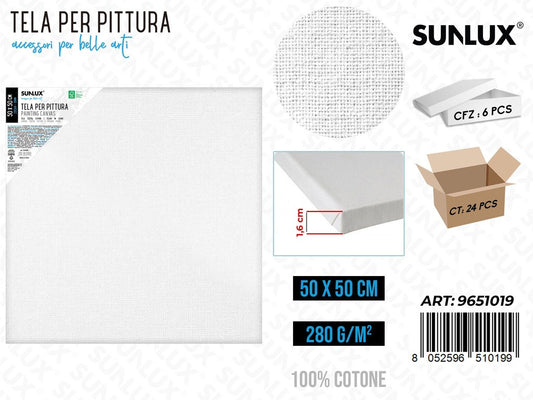Sunlux Tela per Pittura 50*50CM 16MM 280GR