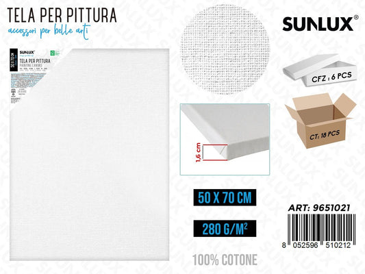 Sunlux Tela per Pittura 50*70CM 16MM 280GR