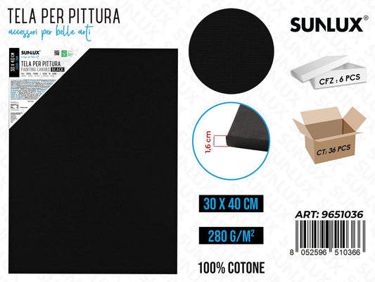 Sunlux Tela per Pittura Nero 30*40CM 280G