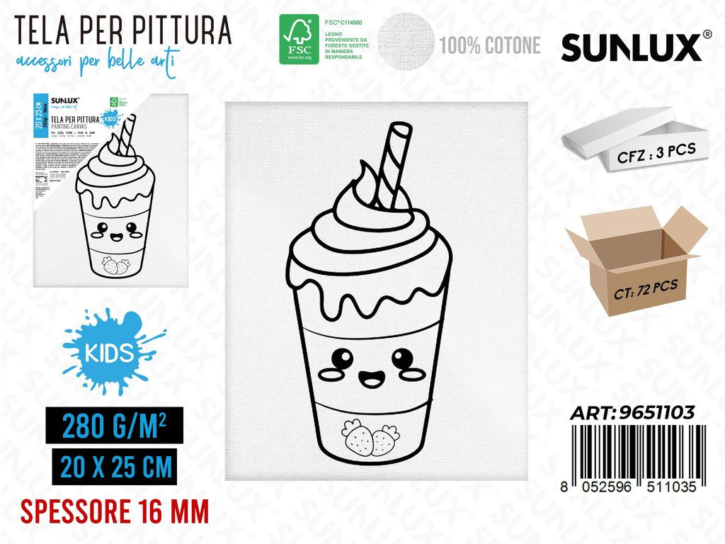 Sunlux Tela per Pittura Kids 20*25CM 16MM 280GR
