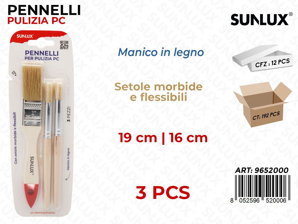 Sunlux Pennelli per Pulizia Pc 3PCS Mis.ass.