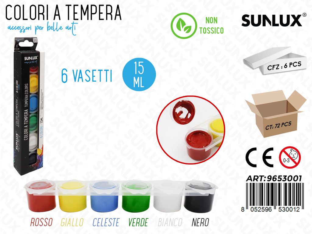 Sunlux Vas. Colori a Tempera 6COL. Ass. 15ML