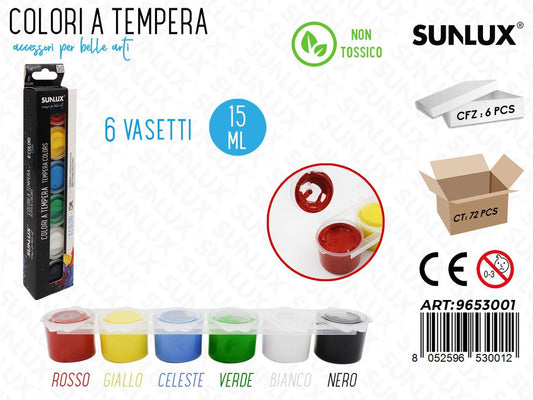 Sunlux Vas. Colori a Tempera 6COL. Ass. 15ML
