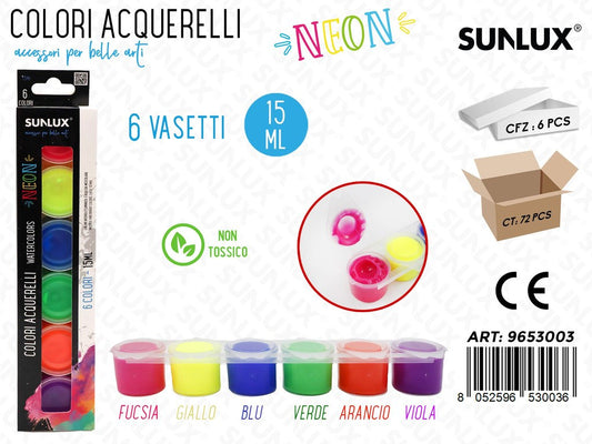 Sunlux Colori Acquerelli 6COL. Neon 15ML