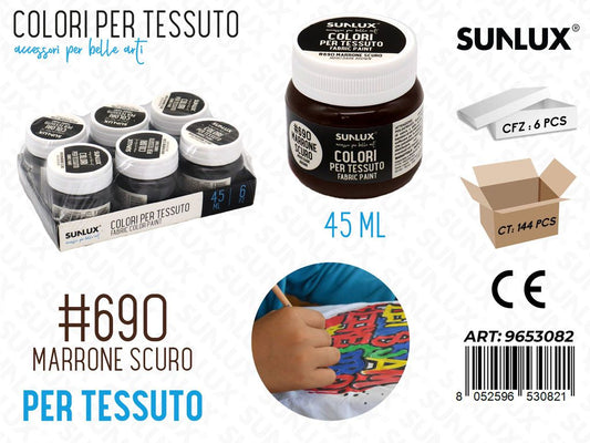 Sunlux Colori per Vetro Tessuto 690 Marrone Scuro 45ML