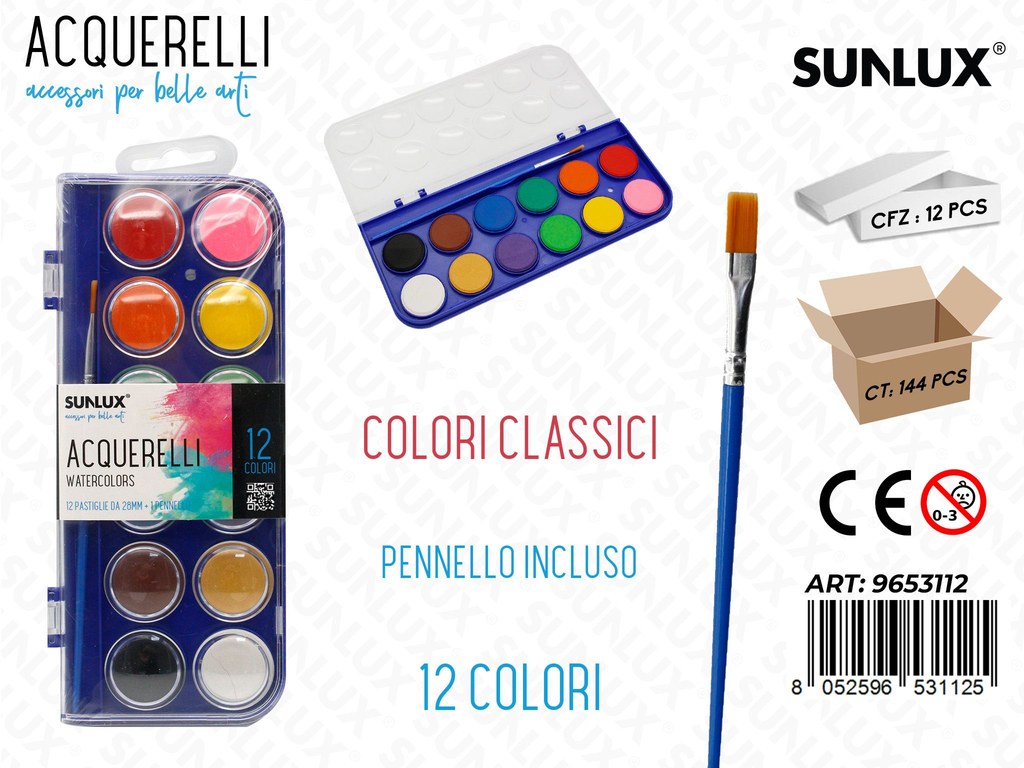 Sunlux Acquerelli 12COL. Classic c/ Pennello