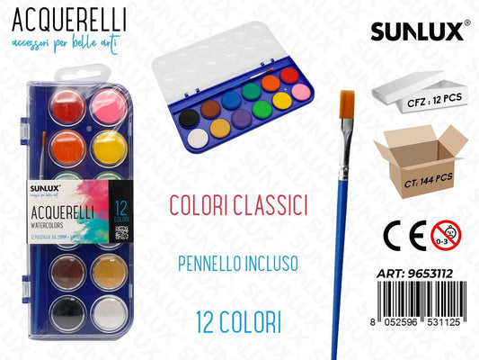 Sunlux Acquerelli 12COL. Classic c/ Pennello