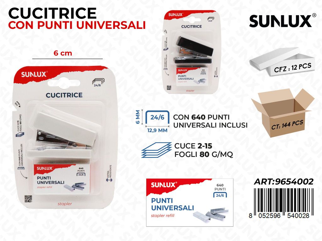 Sunlux Cucitrice c/ Punti Univers. Ass. 6CM