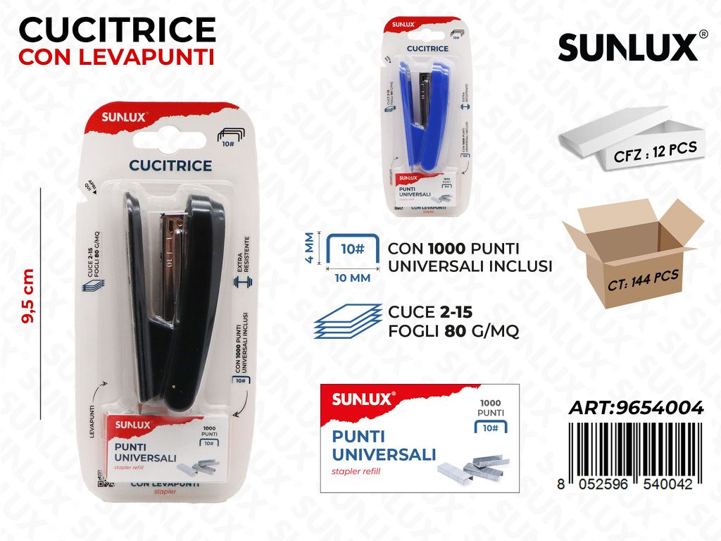 Sunlux Cucitrice c/Punti Uni. Ass. 9.5CM