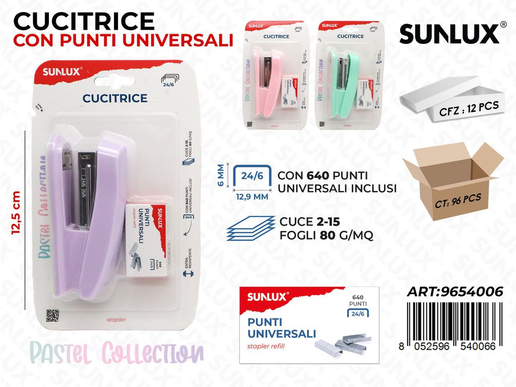 Sunlux L. Pastel Cucitrice c/Punti Uni. Ass. 12.5CM