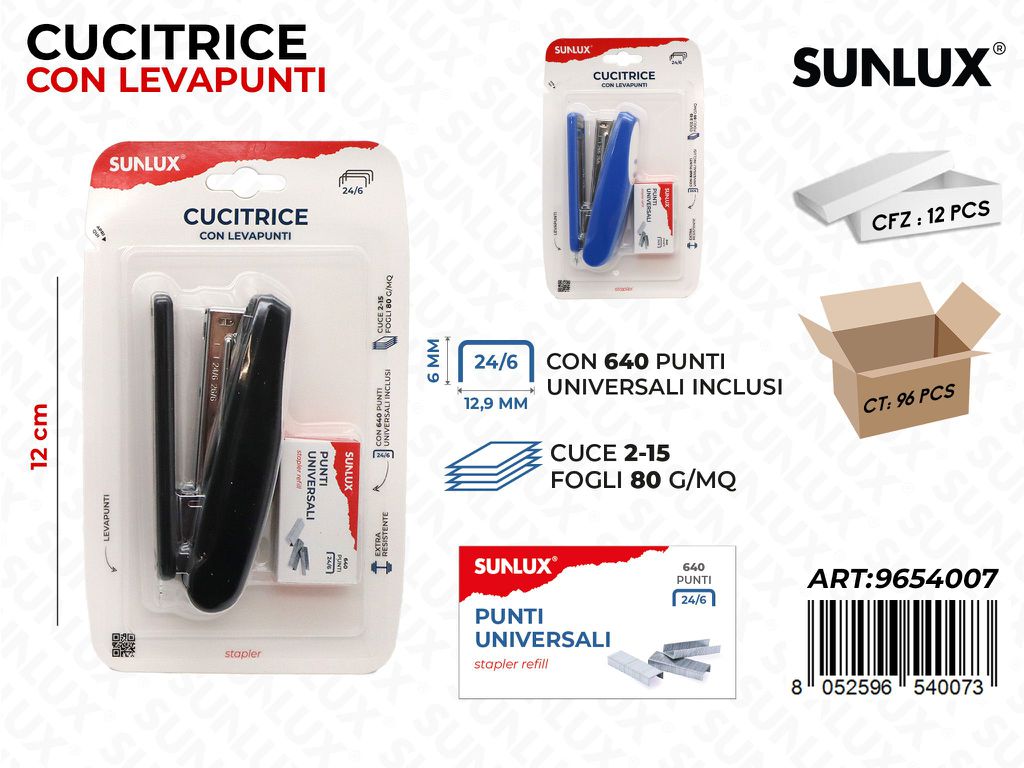 Sunlux Cucitrice c/Punti Uni. Ass. 12 Cm