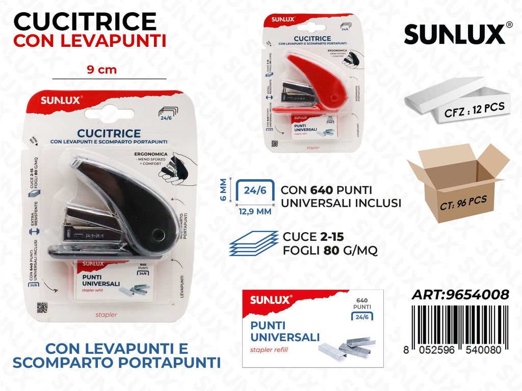 Sunlux Cucitrice c/Punti Uni. Ass. 9 Cm