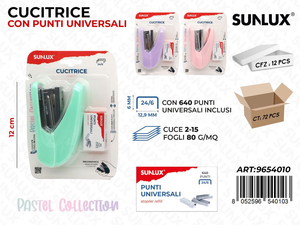 Sunlux L. Pastel Cucitrice c/Punti Uni. Ass. 12 Cm