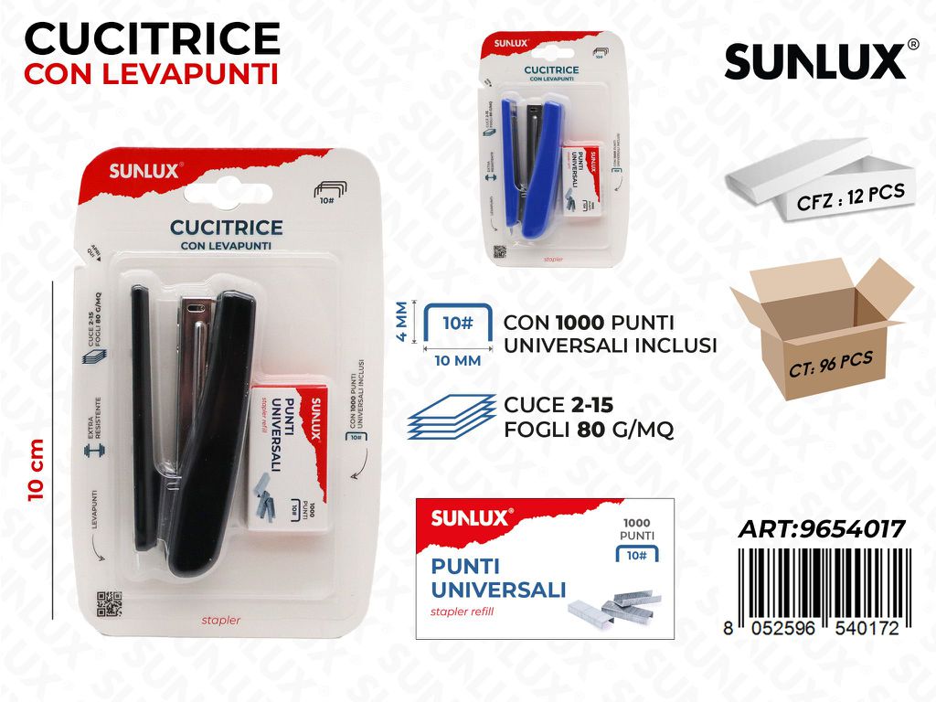 Sunlux Cucitrice c/Punti Uni. Ass. 10CM