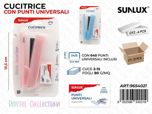 Sunlux L. Pastel Cucitrice c/Punti Uni. Ass. 15.5CM