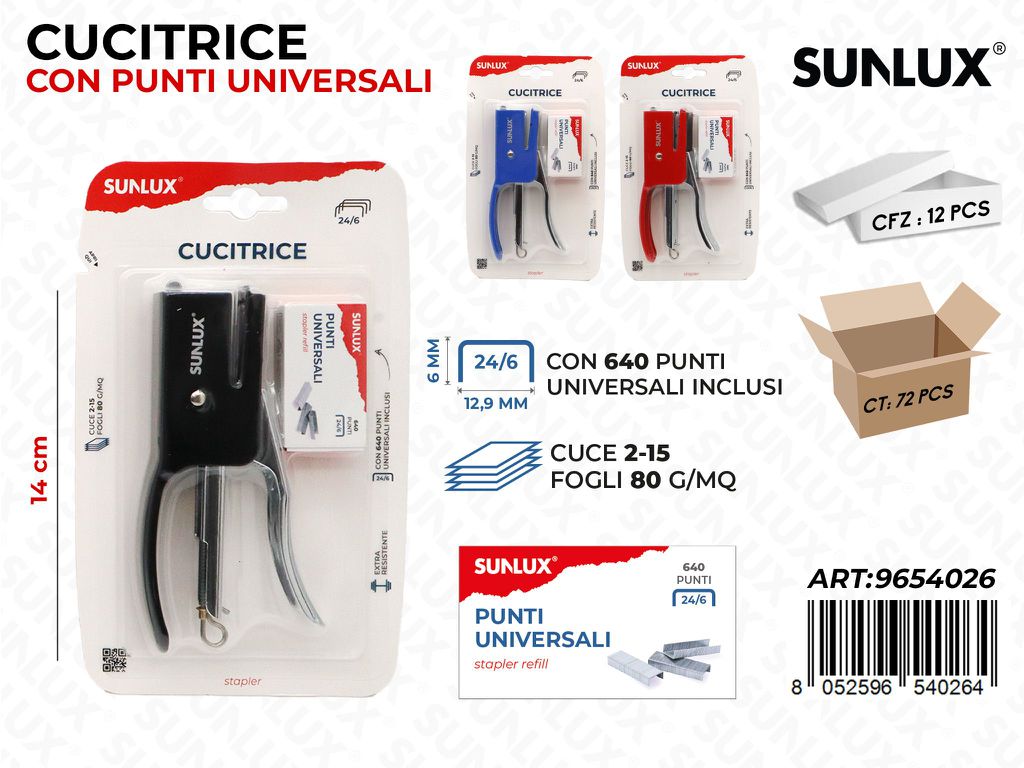 Sunlux Cucitrice c/Punti Uni. Ass. 14CM
