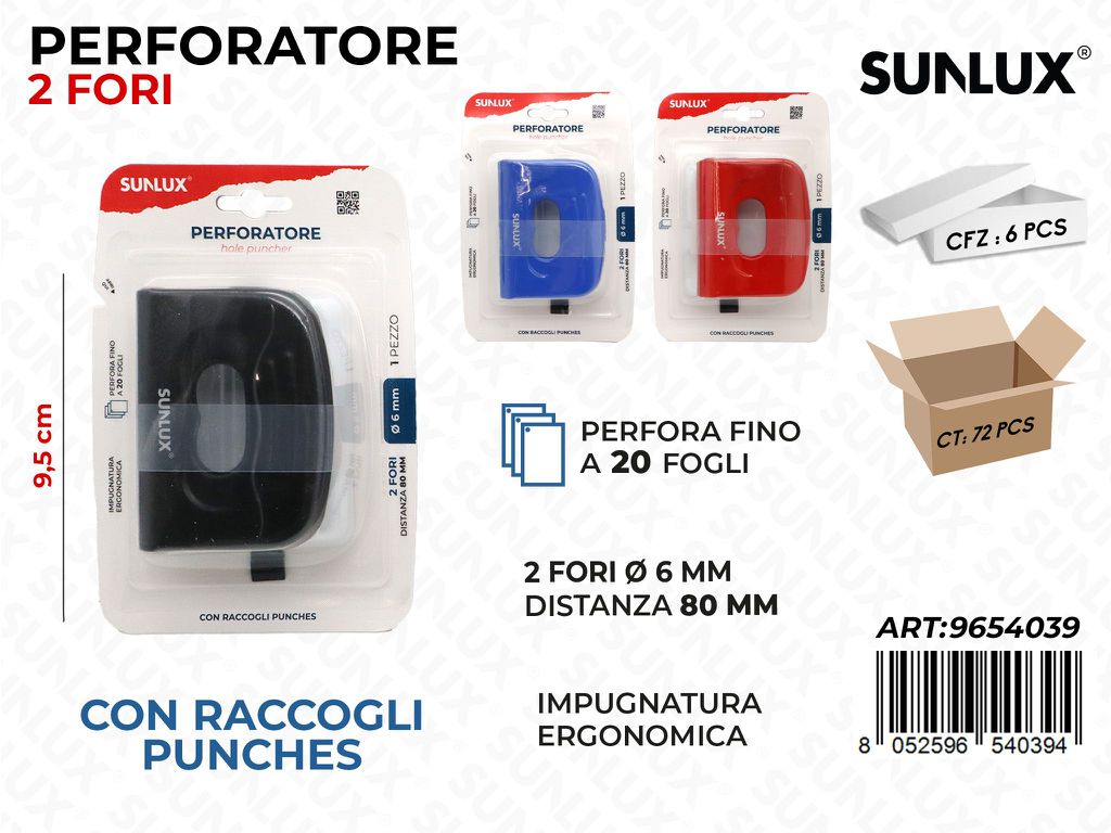 Sunlux Perforatori 2 Fori Ass. 9.5CM