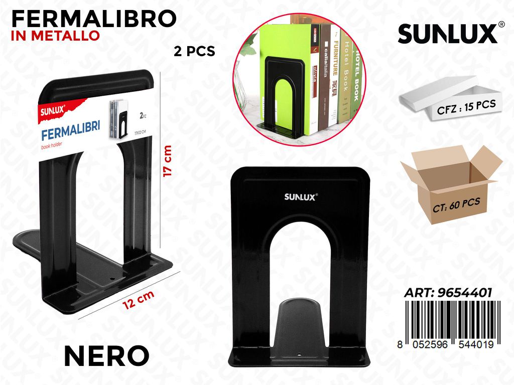 Fermalibri in Metallo Nero 12*17CM 2PCS /Coppia da 15