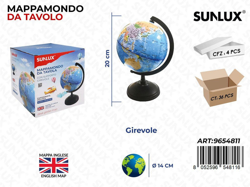 Sunlux Mappamondo da Tavola Girevole D.14*20CM
