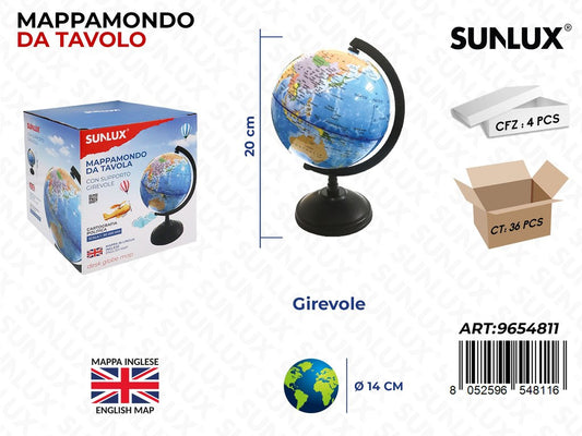 Sunlux Mappamondo da Tavola Girevole D.14*20CM