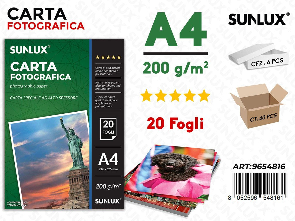 Sunlux Carta Fotografica F.to A4 200G 20FF