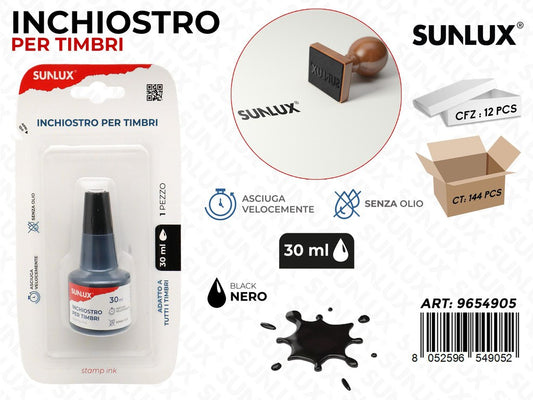 Sunlux Inchiostro per Timbro Nero 30ML