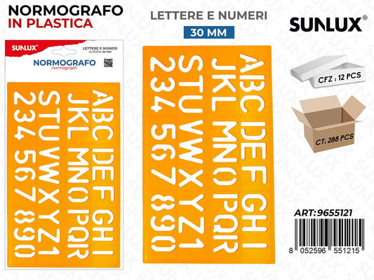 Sunlux Normografo in Plastica Lett. e Num. 30MM