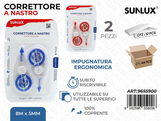 Sunlux Correttore a Nastro 2PCS 5MM*8MT Ass.