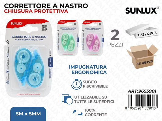 Sunlux Correttore a Nastro 2PCS 5MM*5MT Ass.