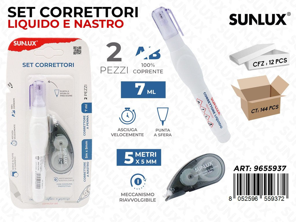 Sunlux Set Correttori Liquido-a Nastro 2PCS